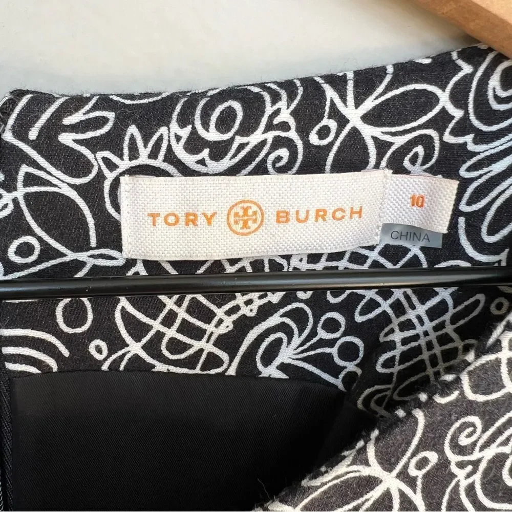 Tory Burch Paisley Doodle Print Sheath A-line Black and White Dress Size 10